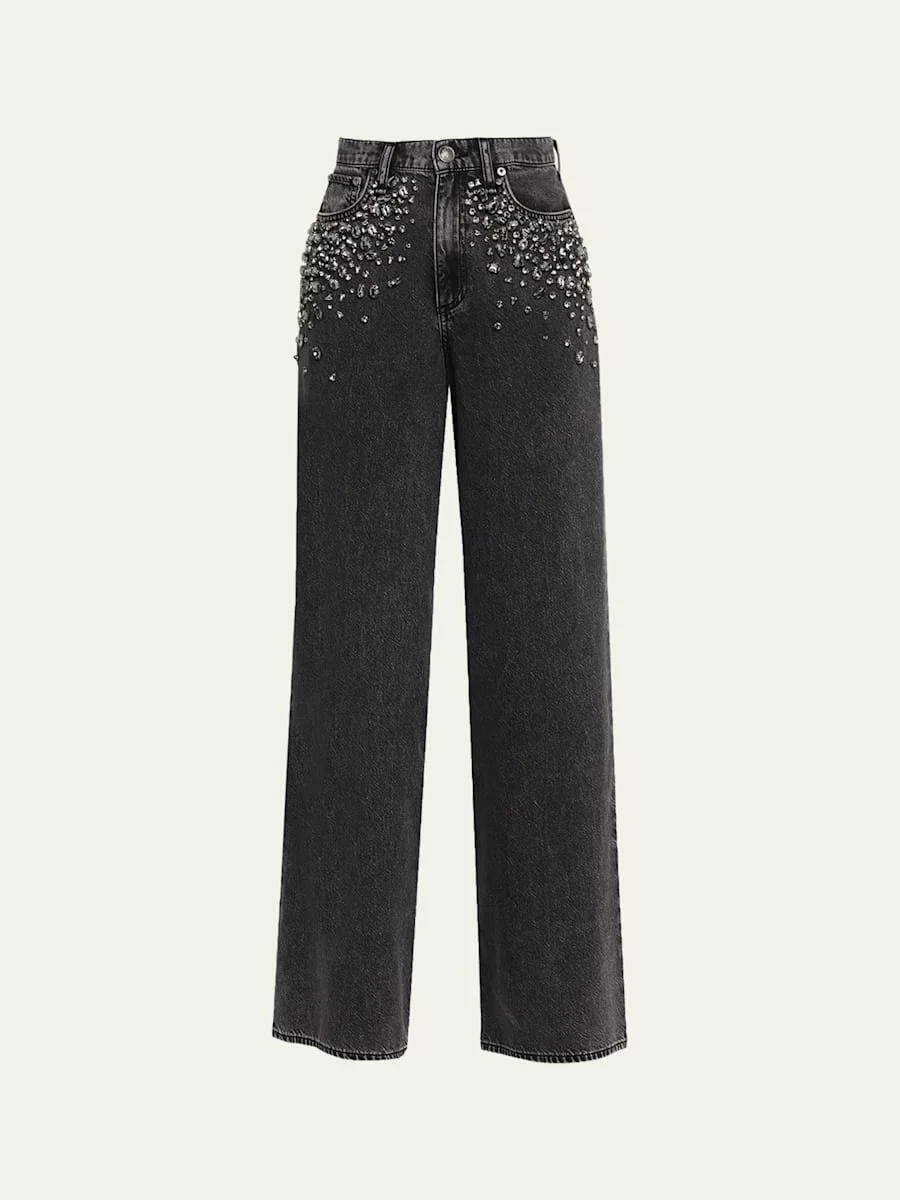 Featherweight Sofie High-Rise Wide Embellished Jeans - 1