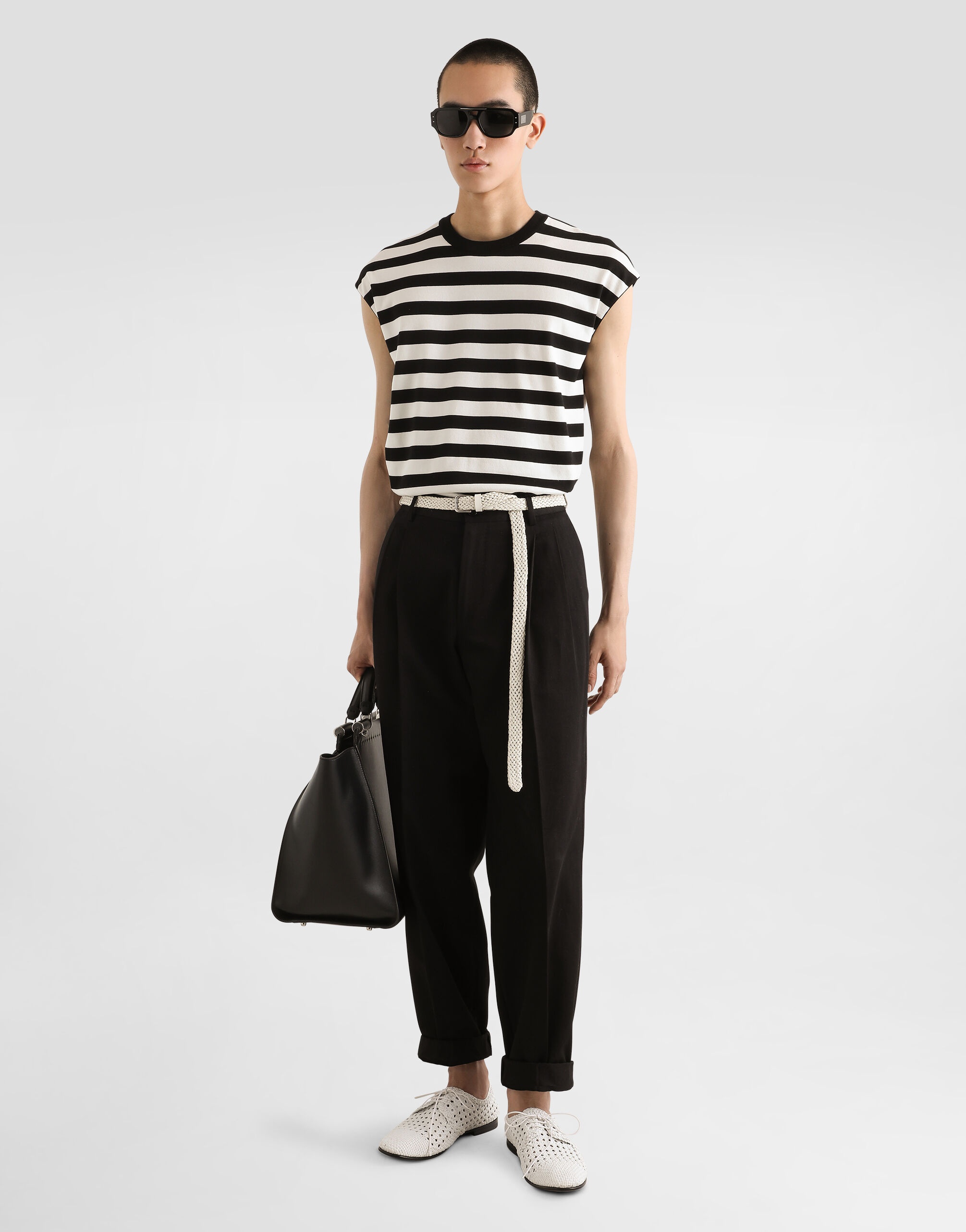 Sleeveless cotton kimono with striped inlay - 2