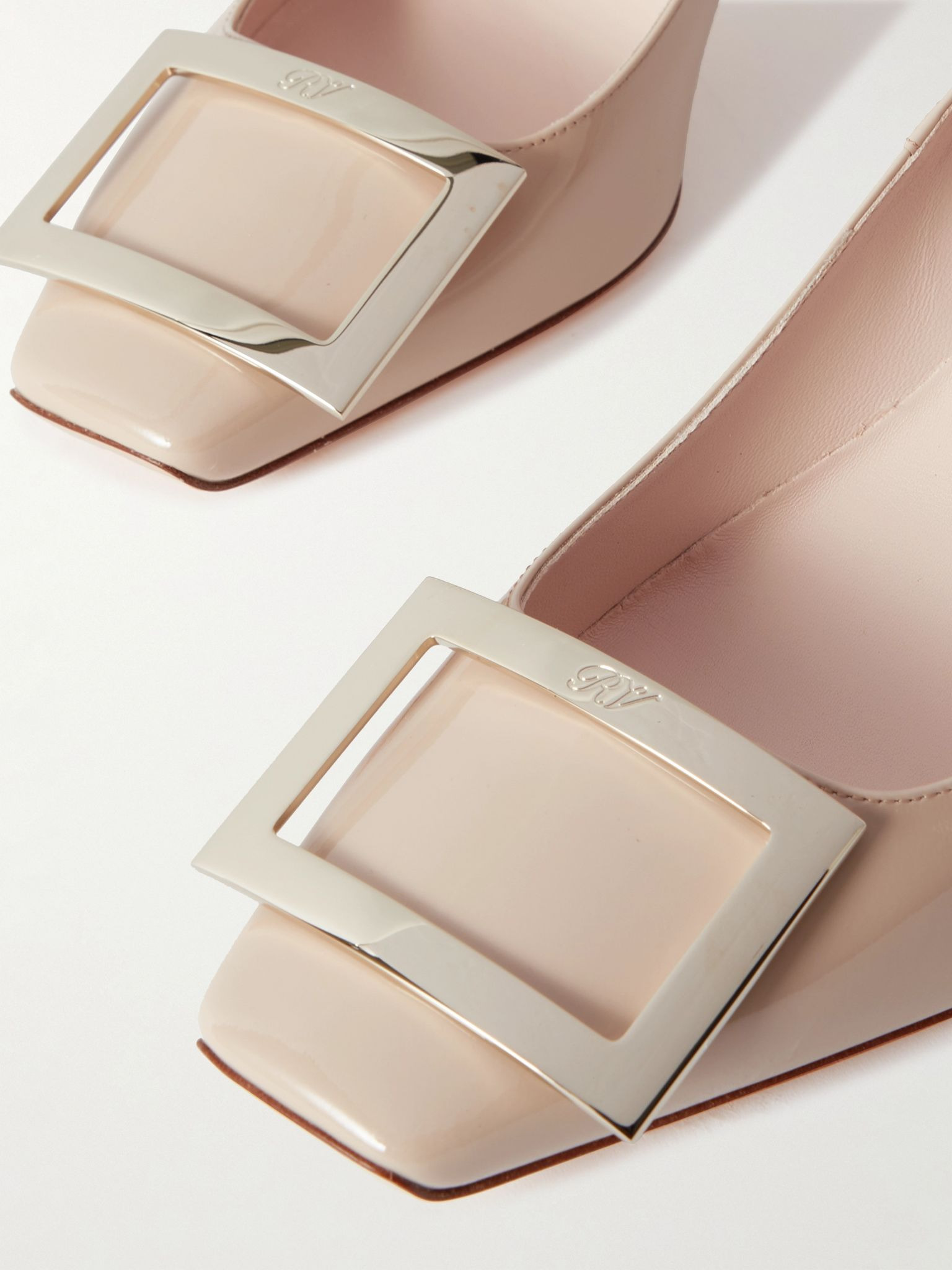Belle Vivier Trompette 70 buckled patent-leather pumps Beige - 4