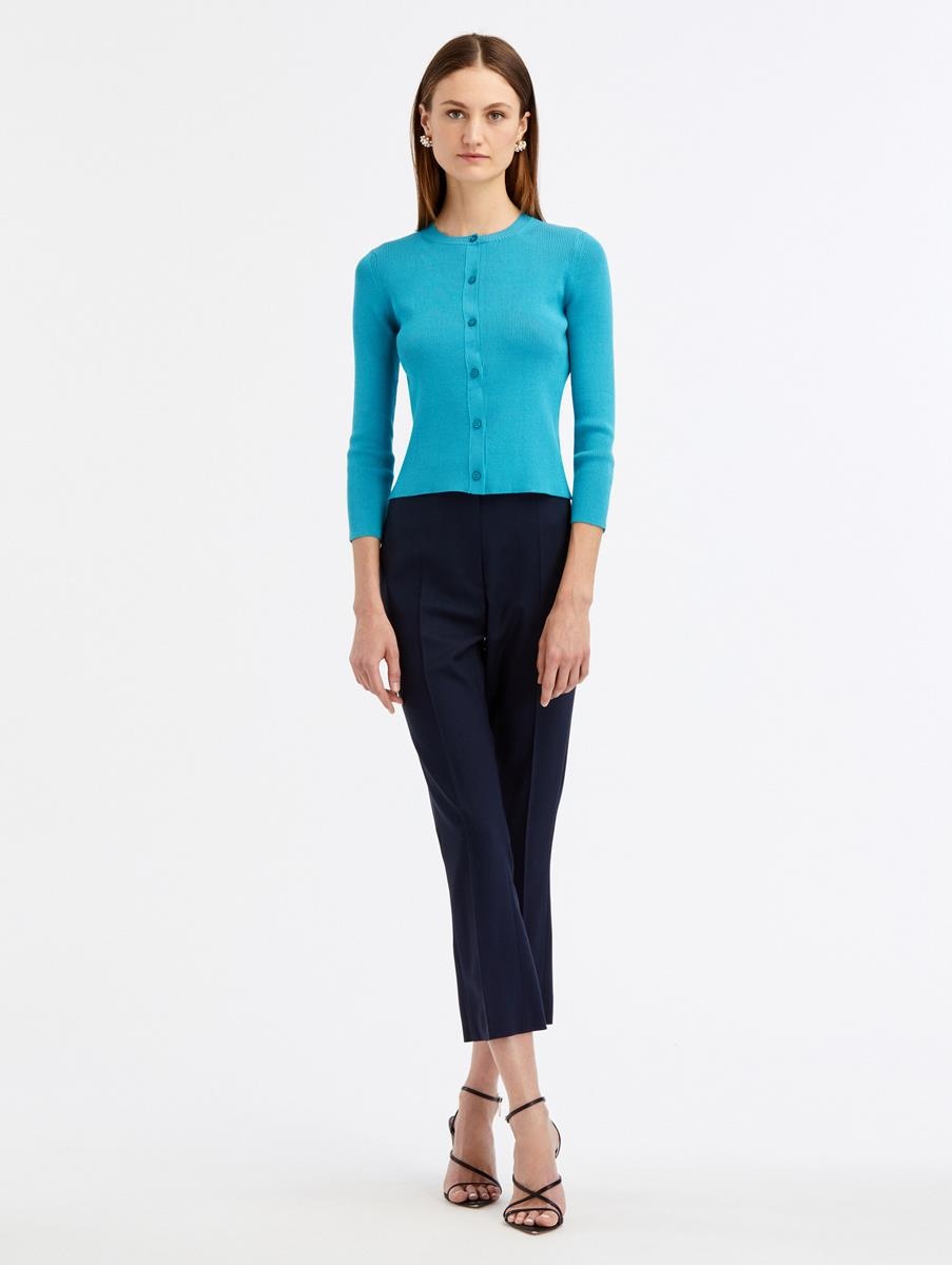 SILK BUTTON FRONT RIB CARDIGAN - 2