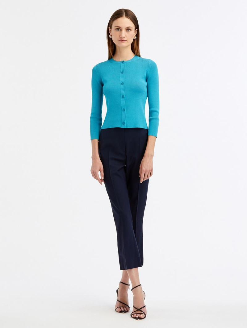 Oscar de la Renta SILK BUTTON FRONT RIB CARDIGAN outlook