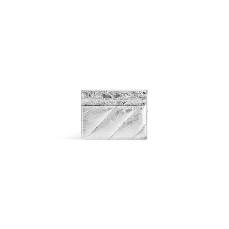 BALENCIAGA Women's Crush Card Holder Metallized Quilted  in Silver outlook