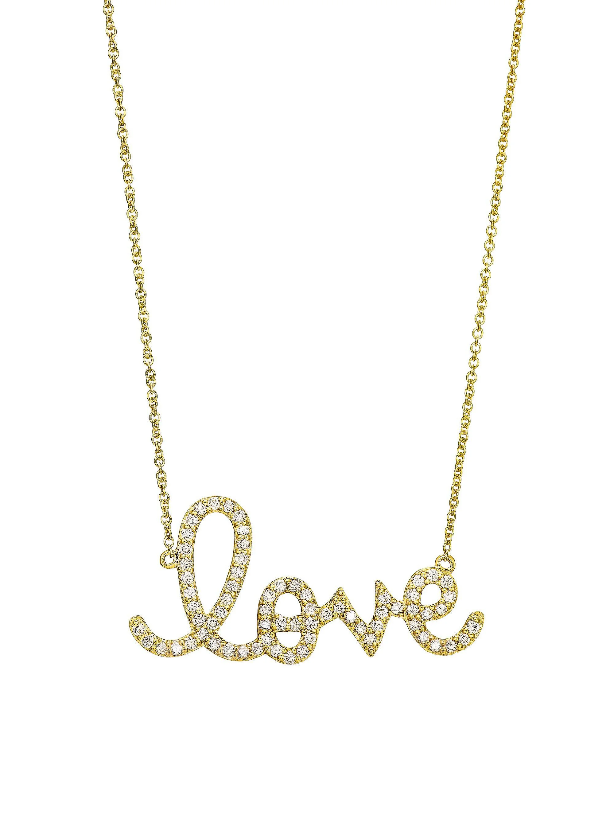 Diamond and 14K Yellow Gold Large Love Pendant Necklace - 1