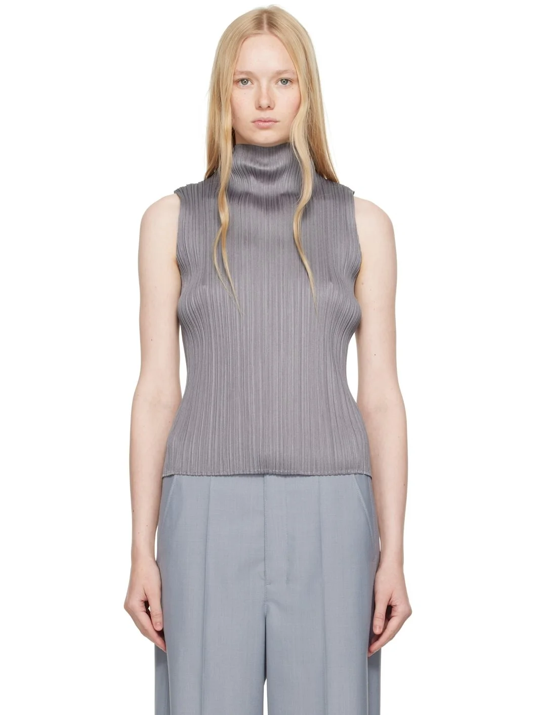 Gray Ramie Pleats Top - 1