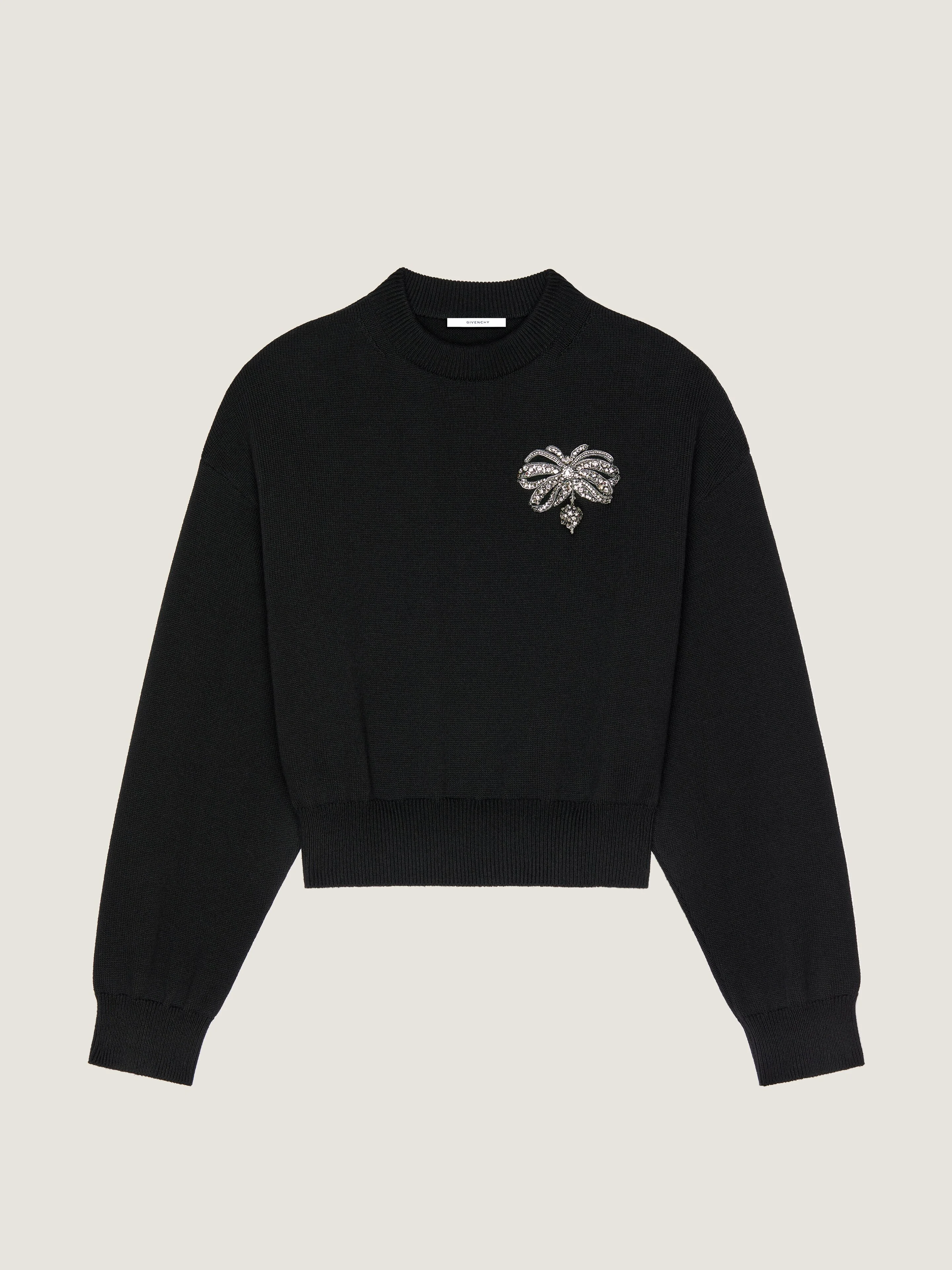 SWEATER IN WOOL AND COTTON WITH EMBROIDERED BOW - 1