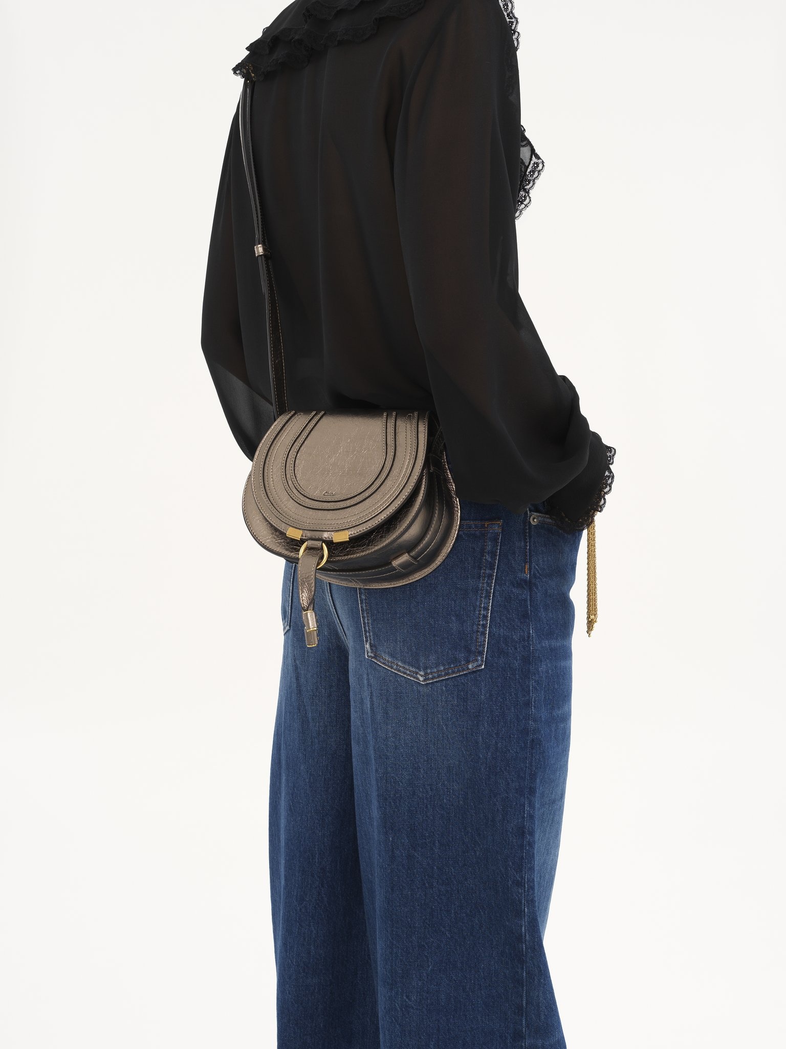 SMALL MARCIE SADDLE BAG IN METALLIZED LEATHER - 2