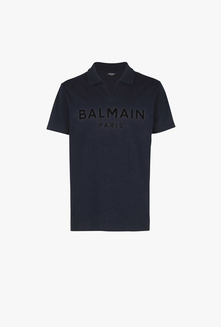 Navy blue eco-designed cotton polo with black Balmain logo print - 1