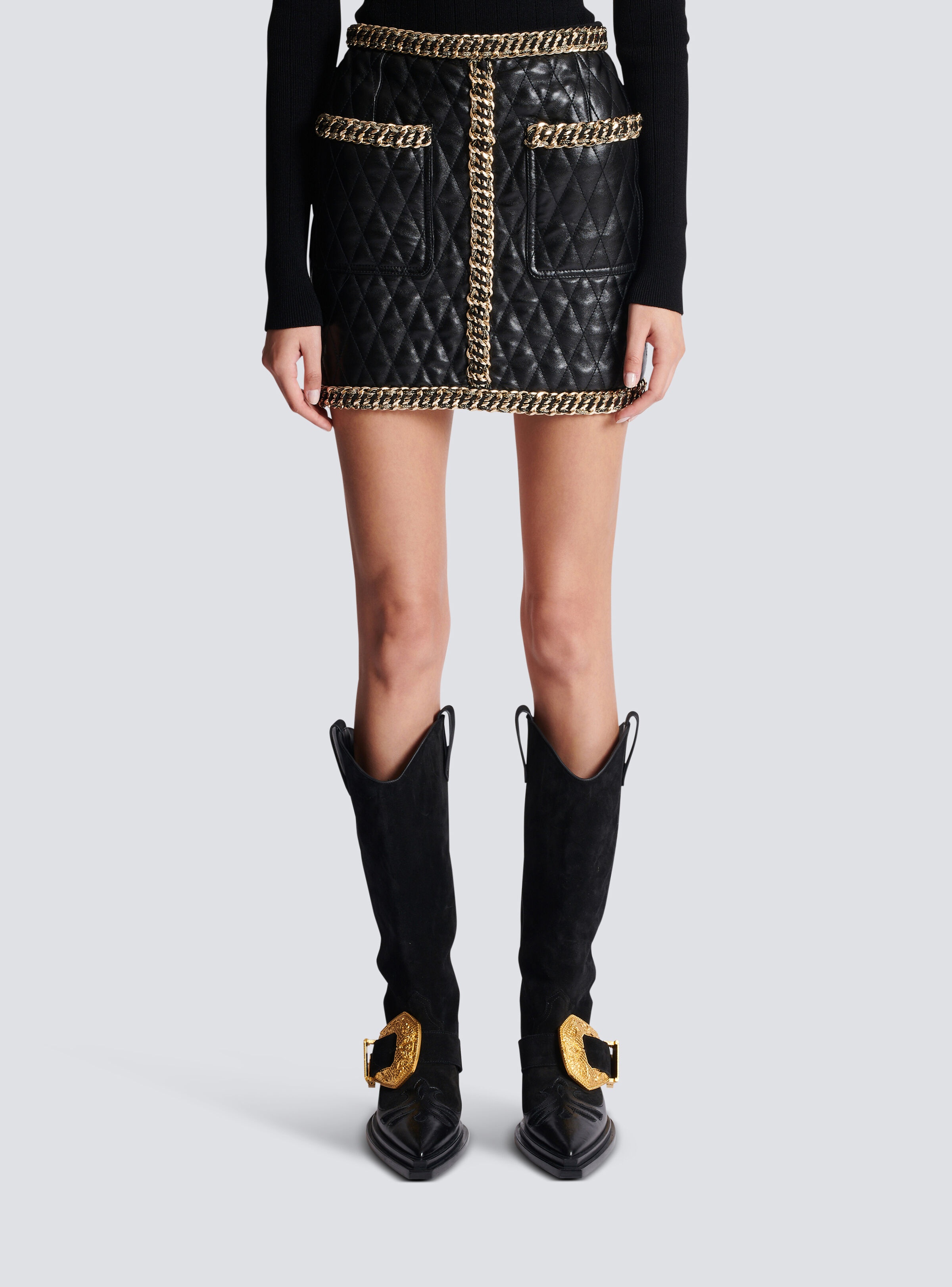 Quilted leather skirt with chains - 5