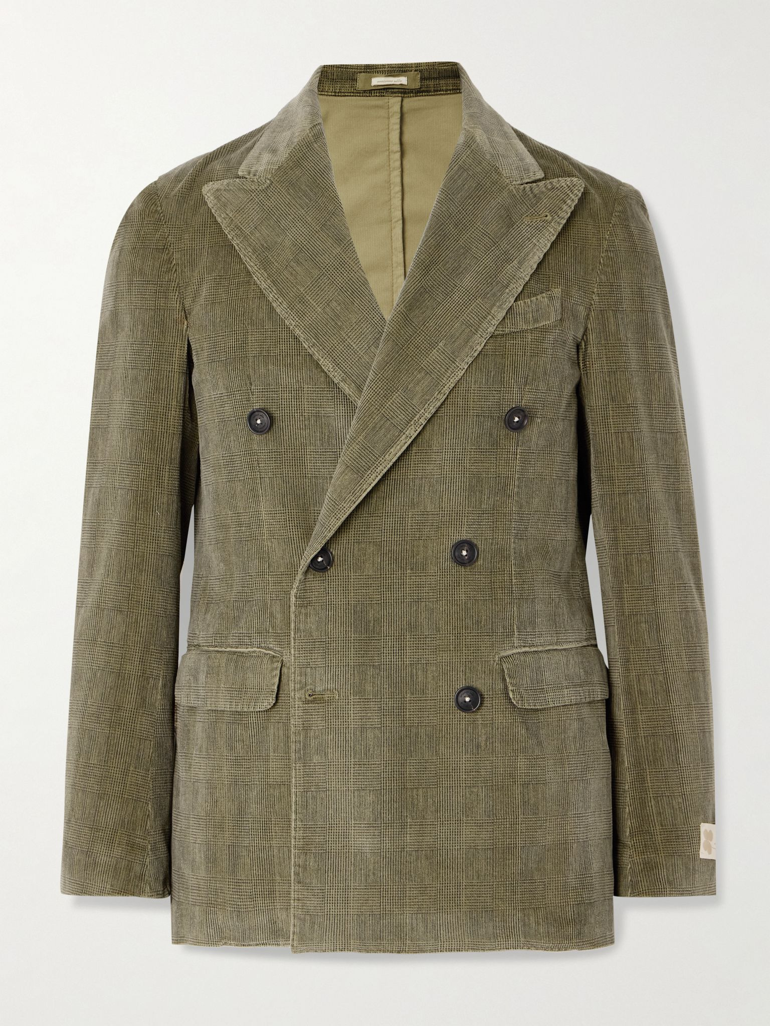 Monster Double-Breasted Prince of Wales Checked Cotton-Blend Corduroy Blazer Green - 1