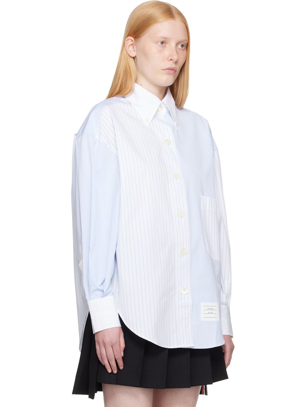 White & Blue Pinstripe Funmix Micro University Striped Shirt - 2