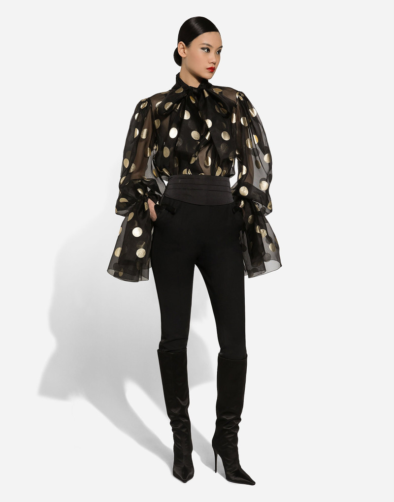 Dolce & Gabbana Silk organza jacquard blouse with polka-dot design and pussy-bow outlook