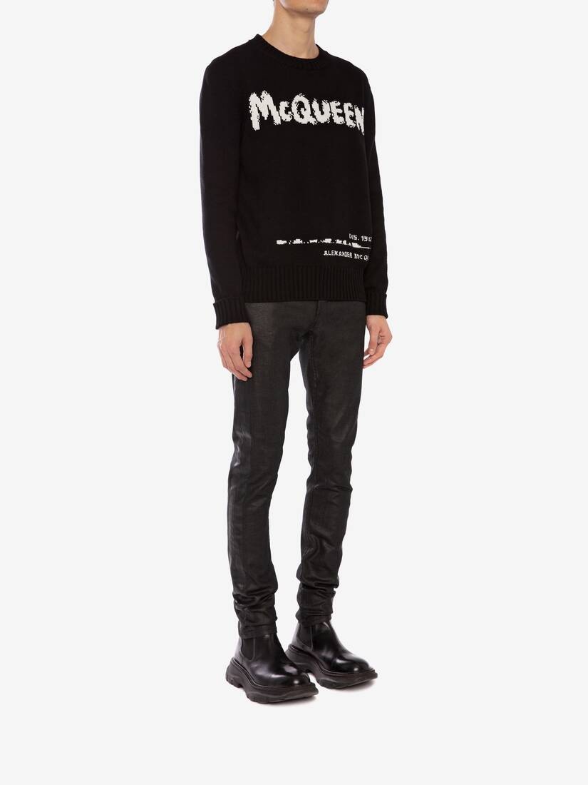 Men's McQueen Graffiti Crew Neck Sweater in Black - 3