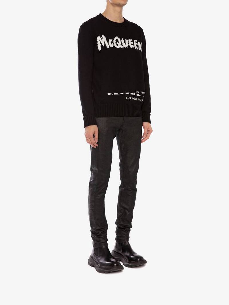 Men's McQueen Graffiti Crew Neck Sweater in Black 3