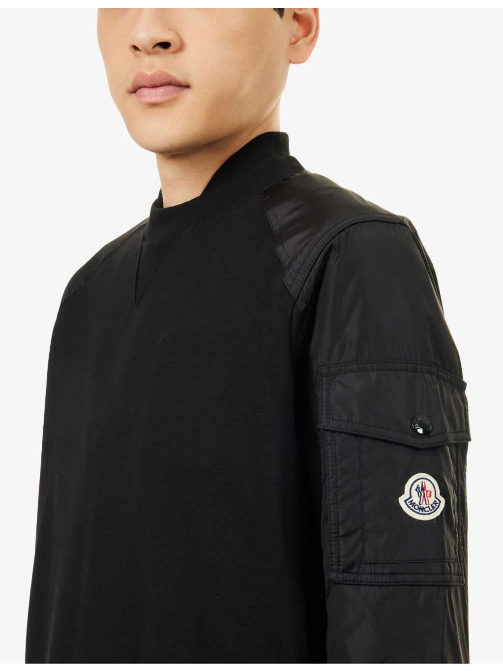 Logo-Patch Contrast-Sleeve Cotton-Blend Sweatshirt - 5