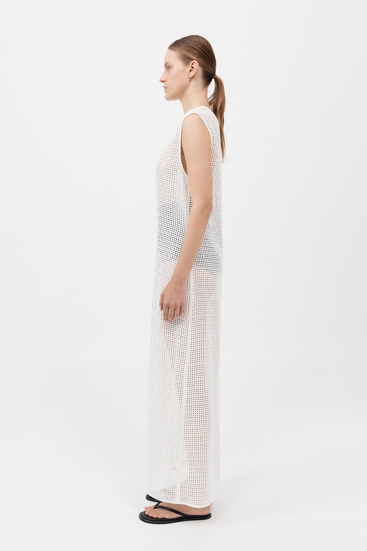 Cotton Grid Dress - White - 4