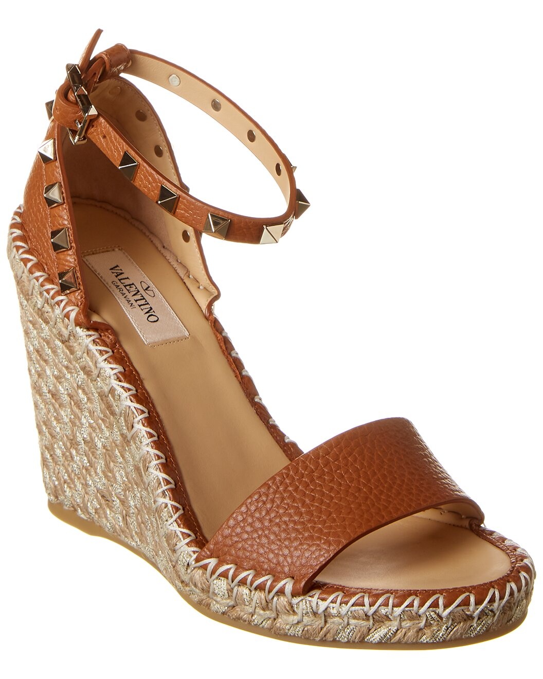 Valentino Rockstud 95 Grainy Leather Wedge Sandal - 1