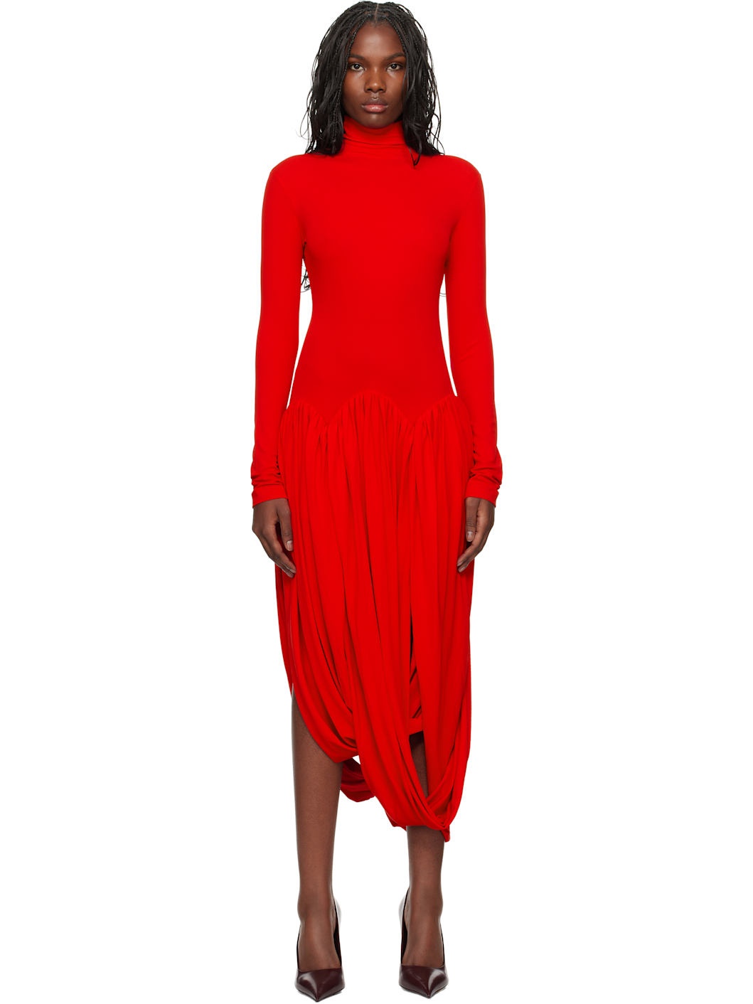 FERRAGAMO Red Turtleneck Tulip Maxi Dress ssense REVERSIBLE
