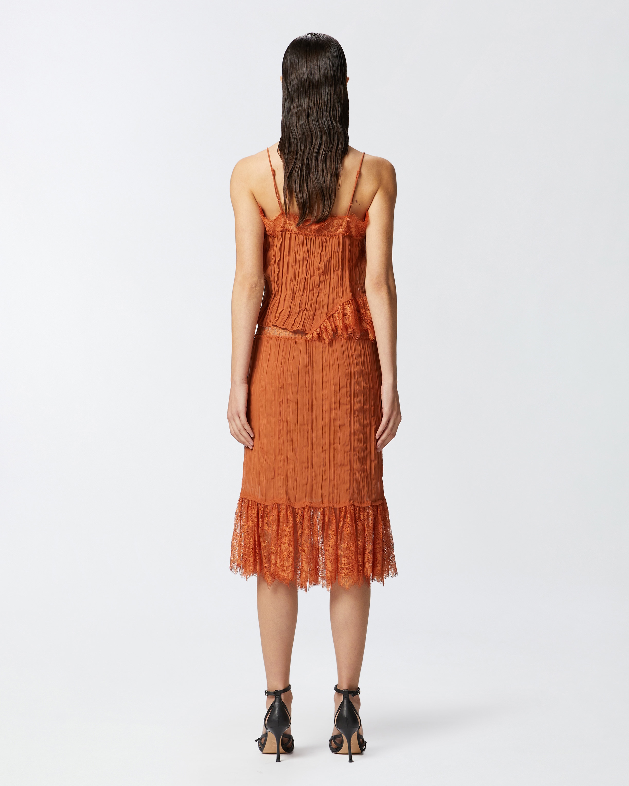 GATHERED KNEE-LENGTH SKIRT WITH LACE - 4