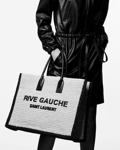 SAINT LAURENT rive gauche tote bag in raffia and leather outlook