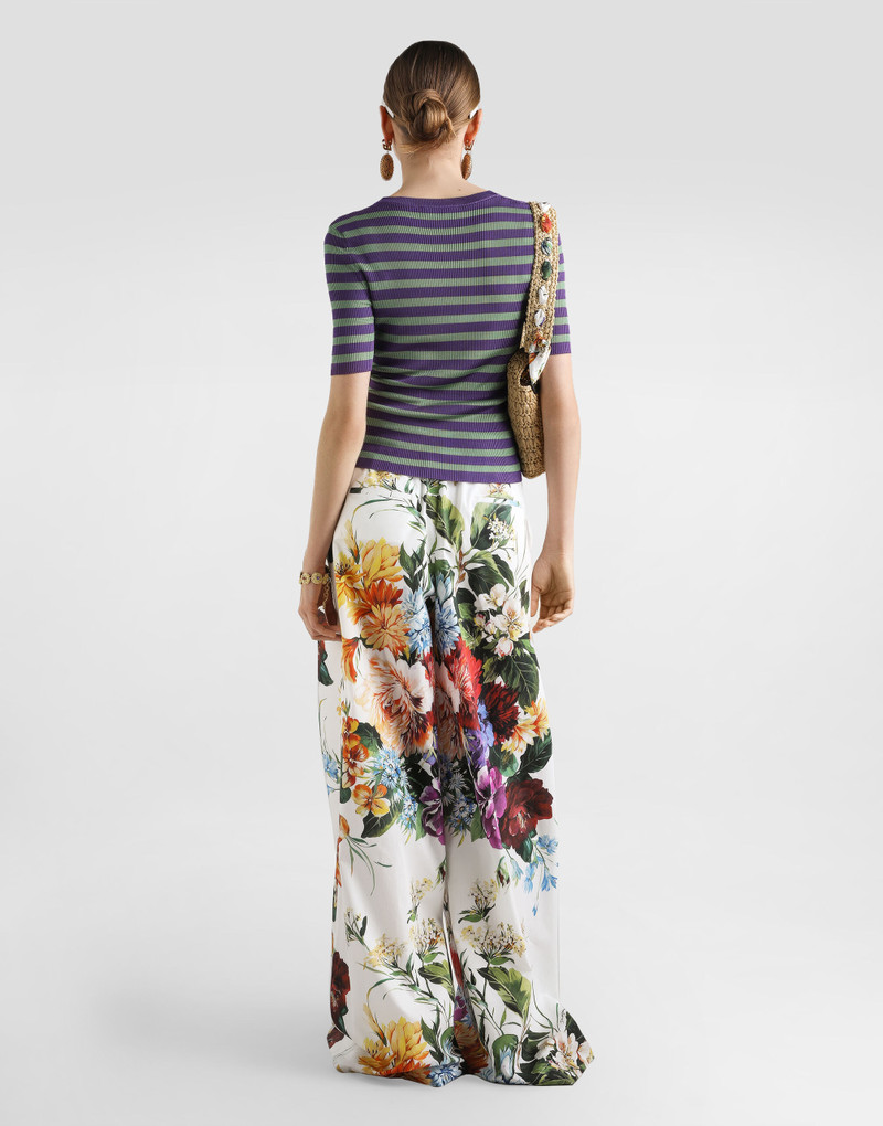 Flower bouquet-print poplin trousers 3