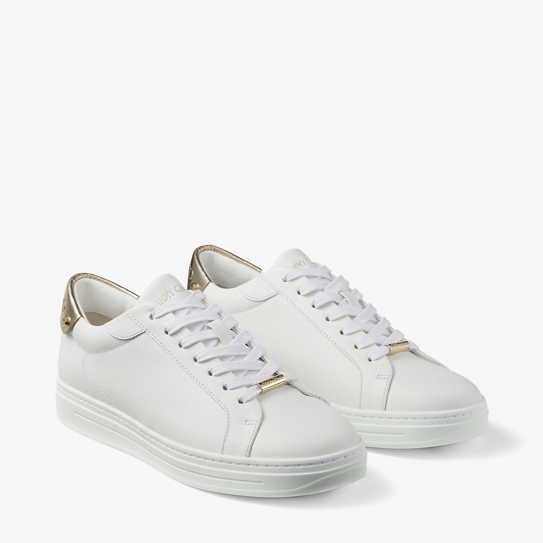 Rome/F
White Calf Leather and Champagne Metallic Nappa Low Top Trainers - 3