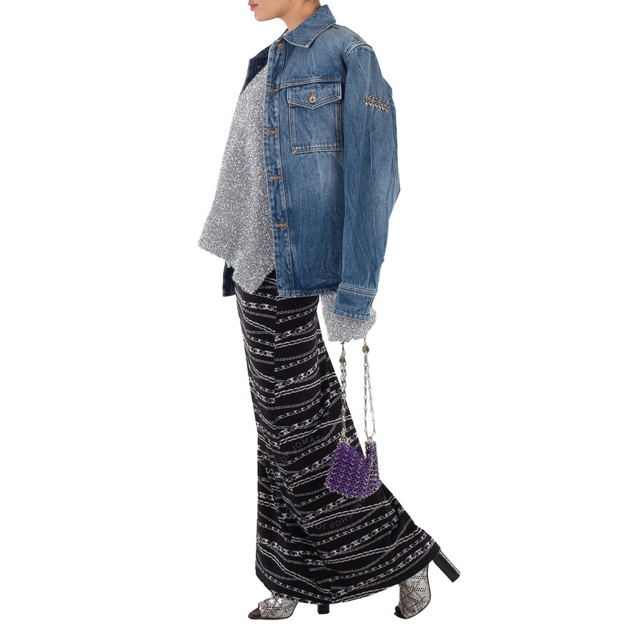 Rabanne Ladies Denim Stone Denim Shirt With 1969 Metal Discs Details - 3