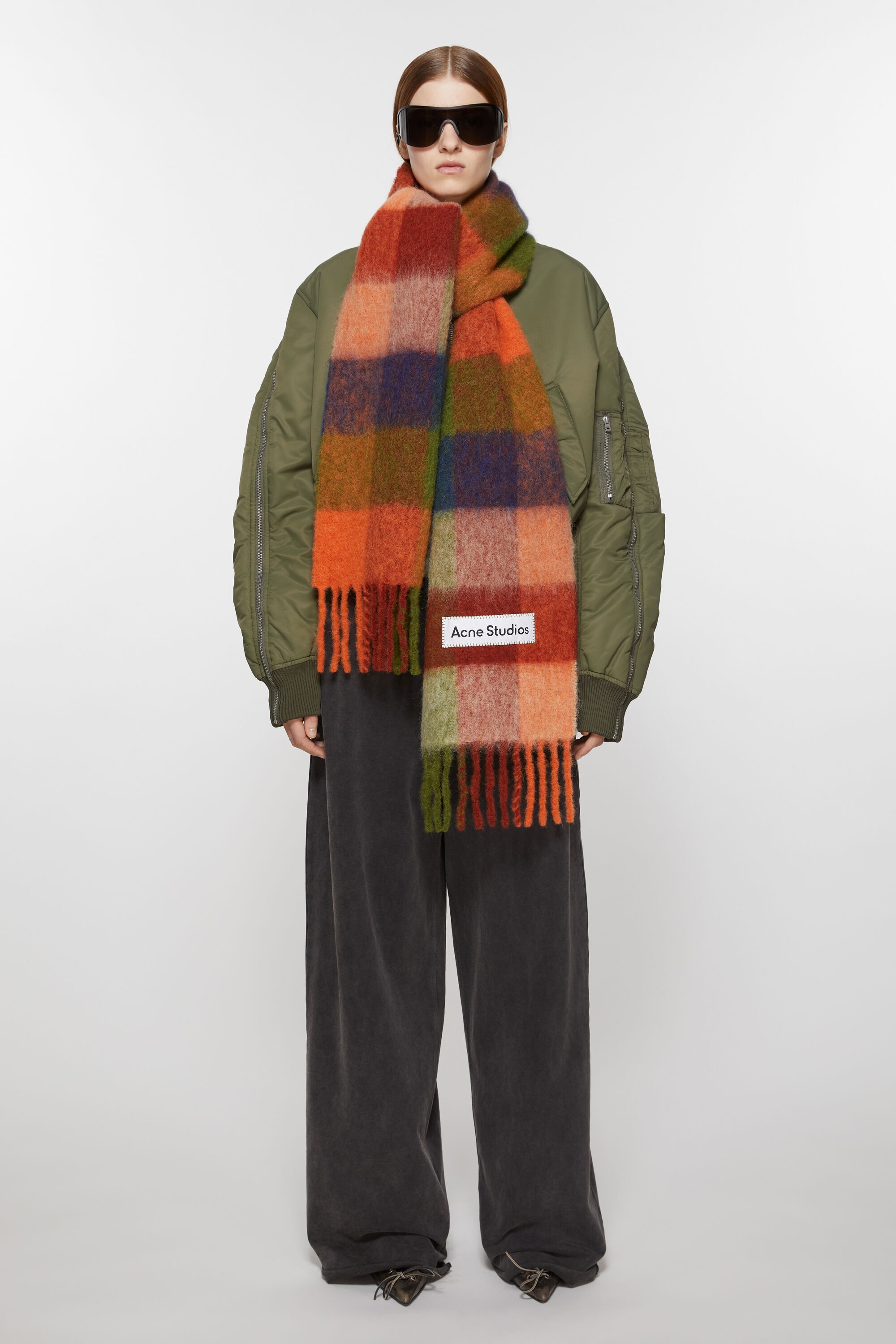 Mohair checked scarf - Orange/green - 2