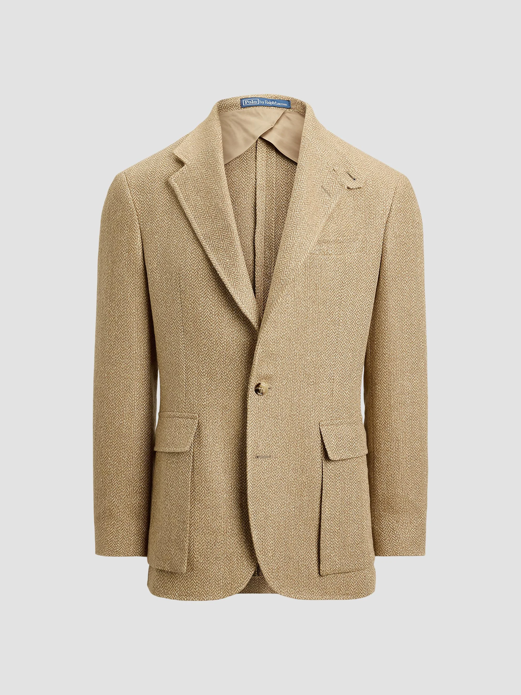 Men's Herringbone Single-Breasted Sport Jacket - Tan - 1