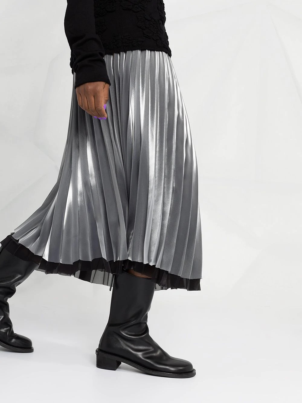 high-waisted pleated satin midi skirt  - 3