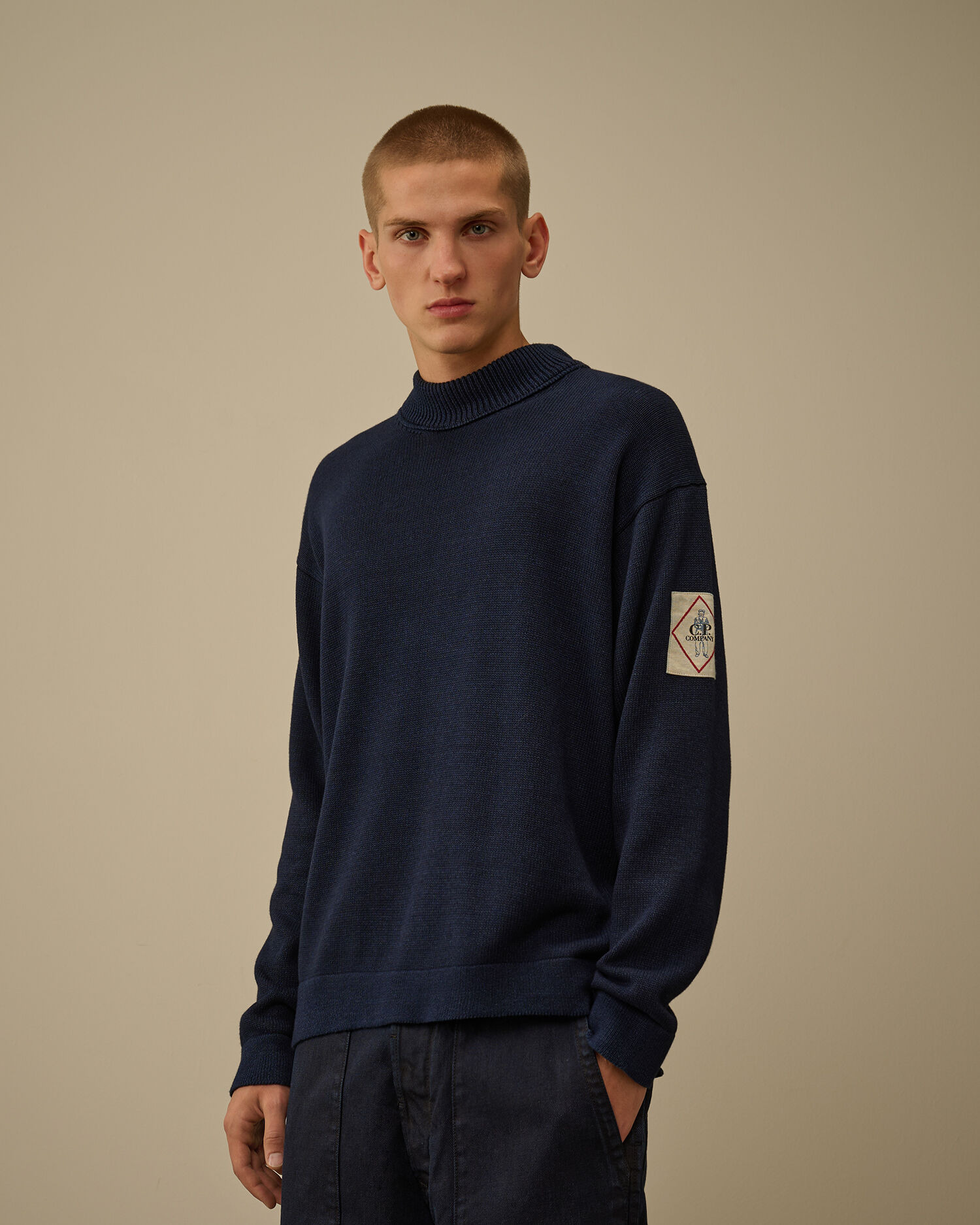 Indigo Cotton Vanisè Mock Neck Sweater - 3