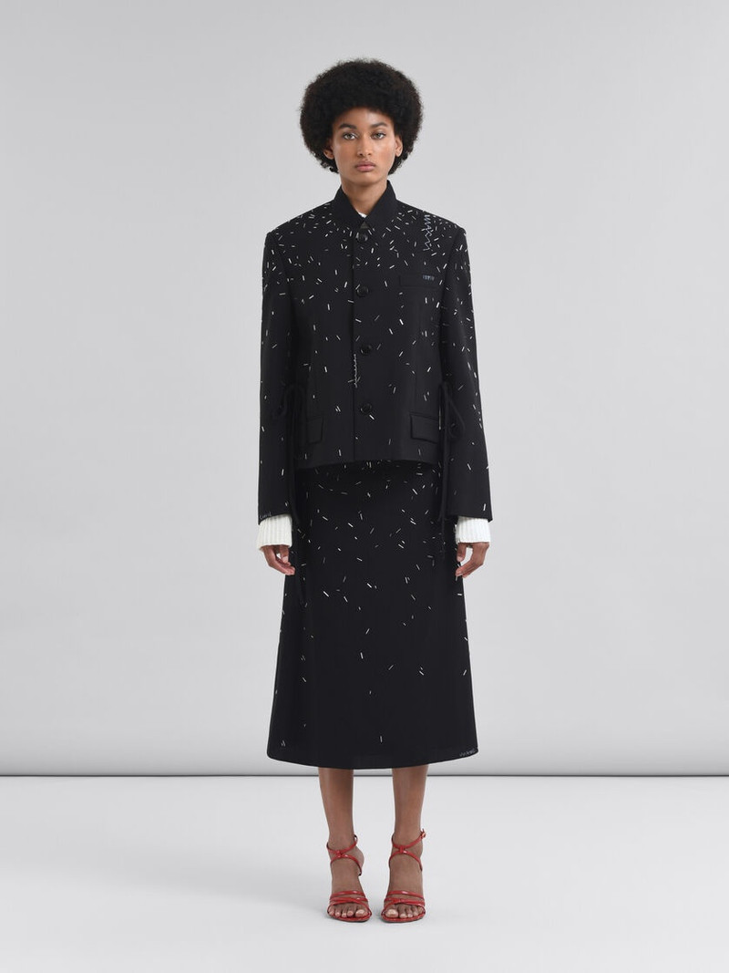 Marni BLACK WOOL JACKET WITH TINTED PEARL EMBELLISHMENT outlook