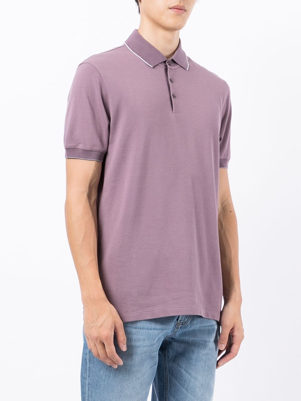 ribbed-trim coton polo shirt - 3