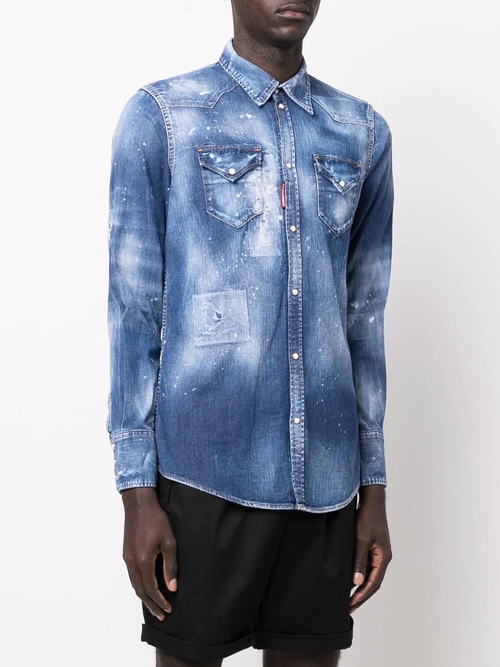 paint-splatter distressed-denim shirt - 3