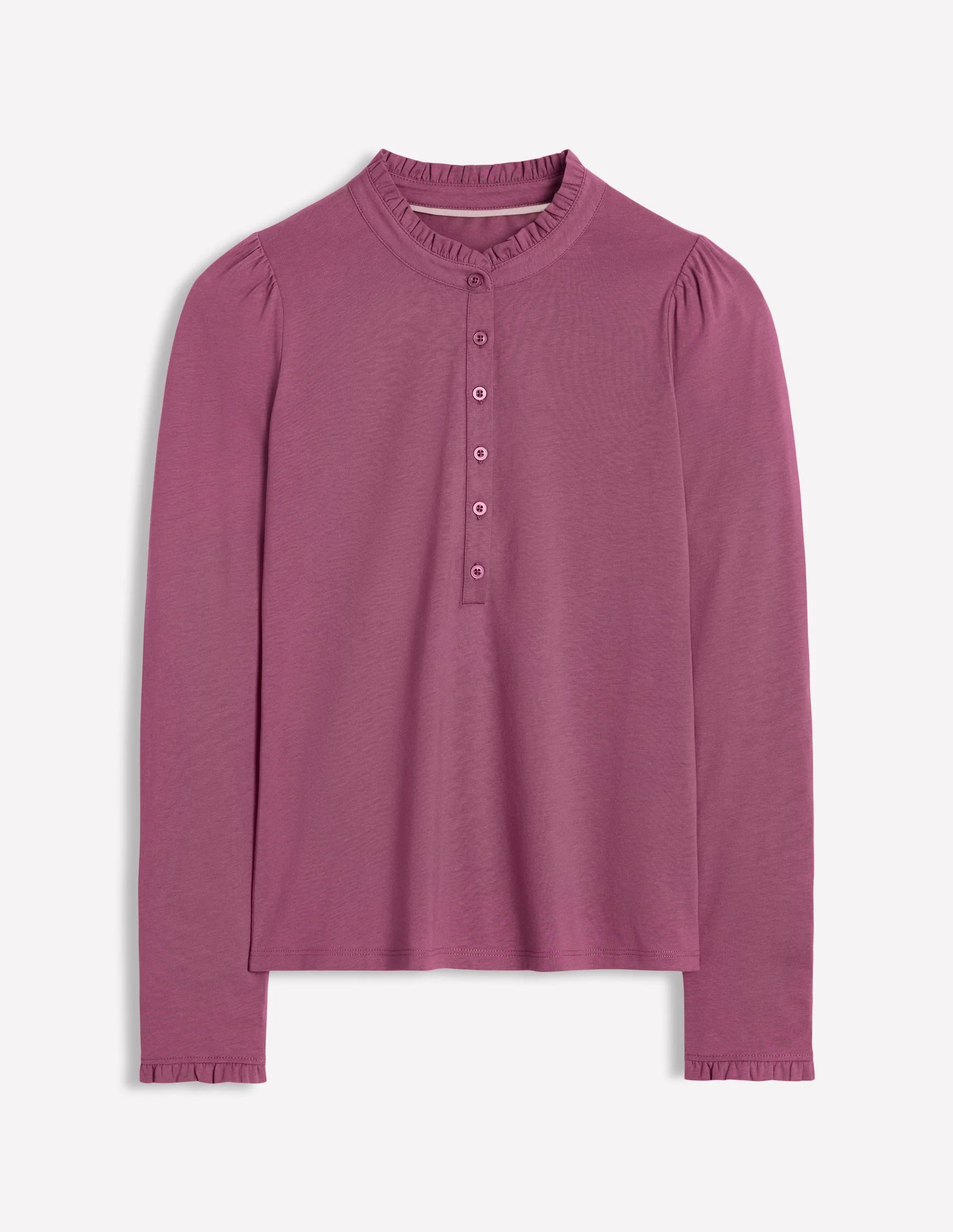 Supersoft Frill Henley Top-Purple Damson - 1