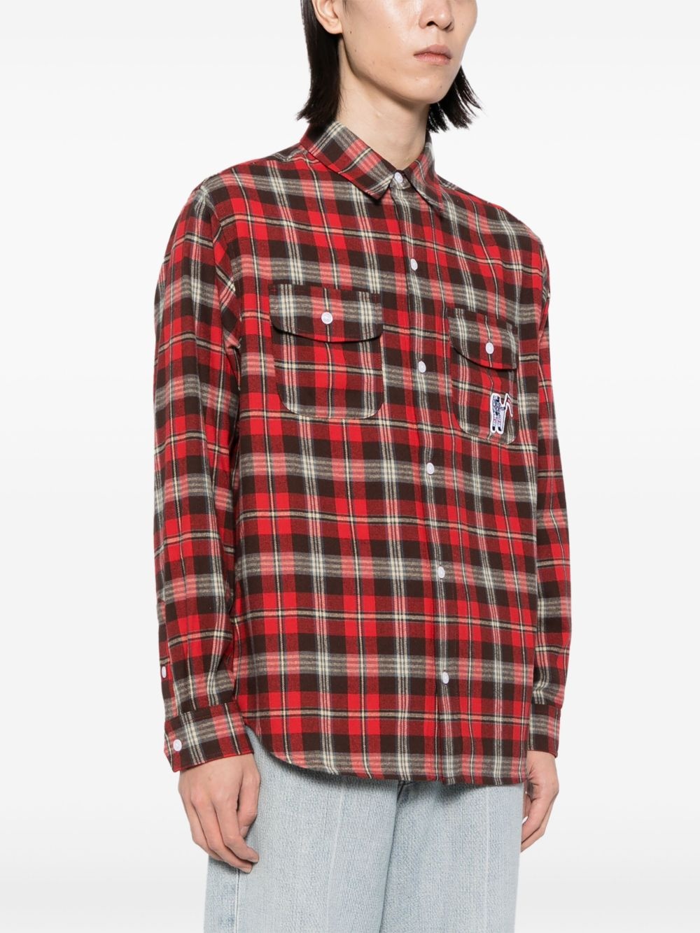 logo-print check shirt - 3