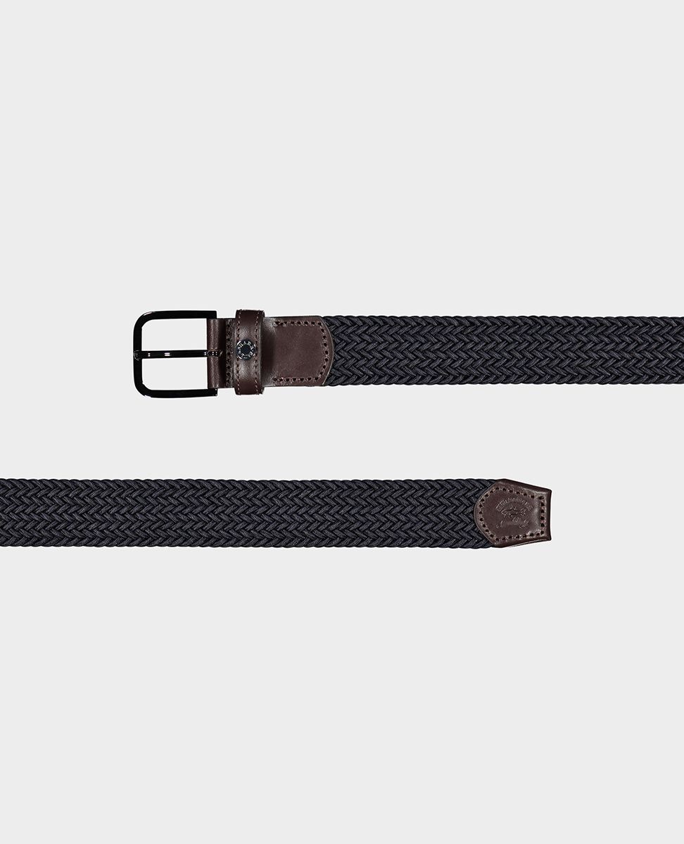 Leather trimmed woven elastic belt - 4