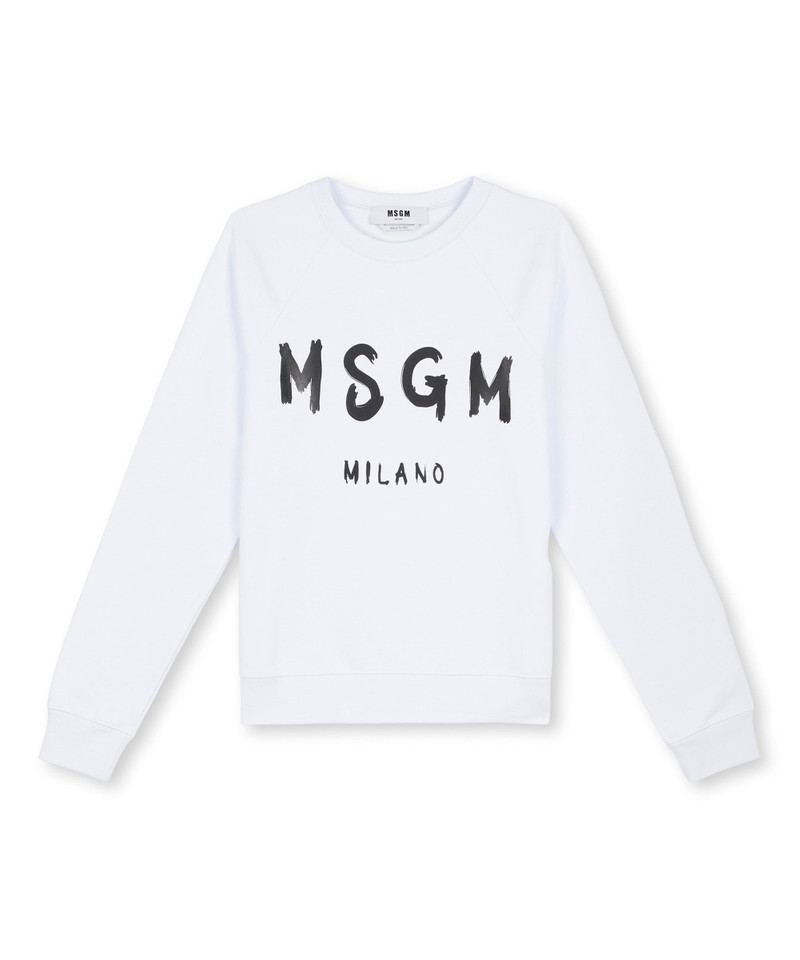 Crew neck cotton sweatshirt with a brushed logo 1