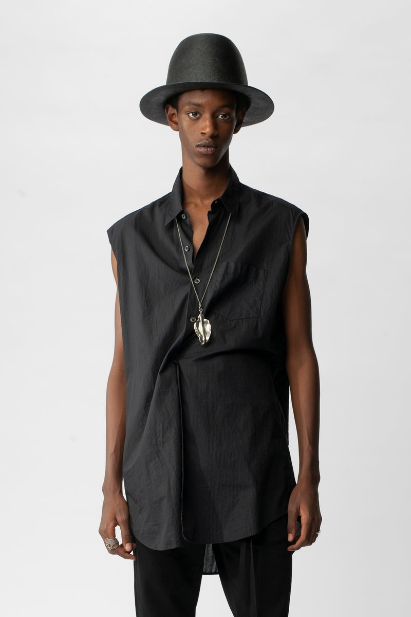 Dorian Sleeveless High Comfort Striped Long Shirt - 1
