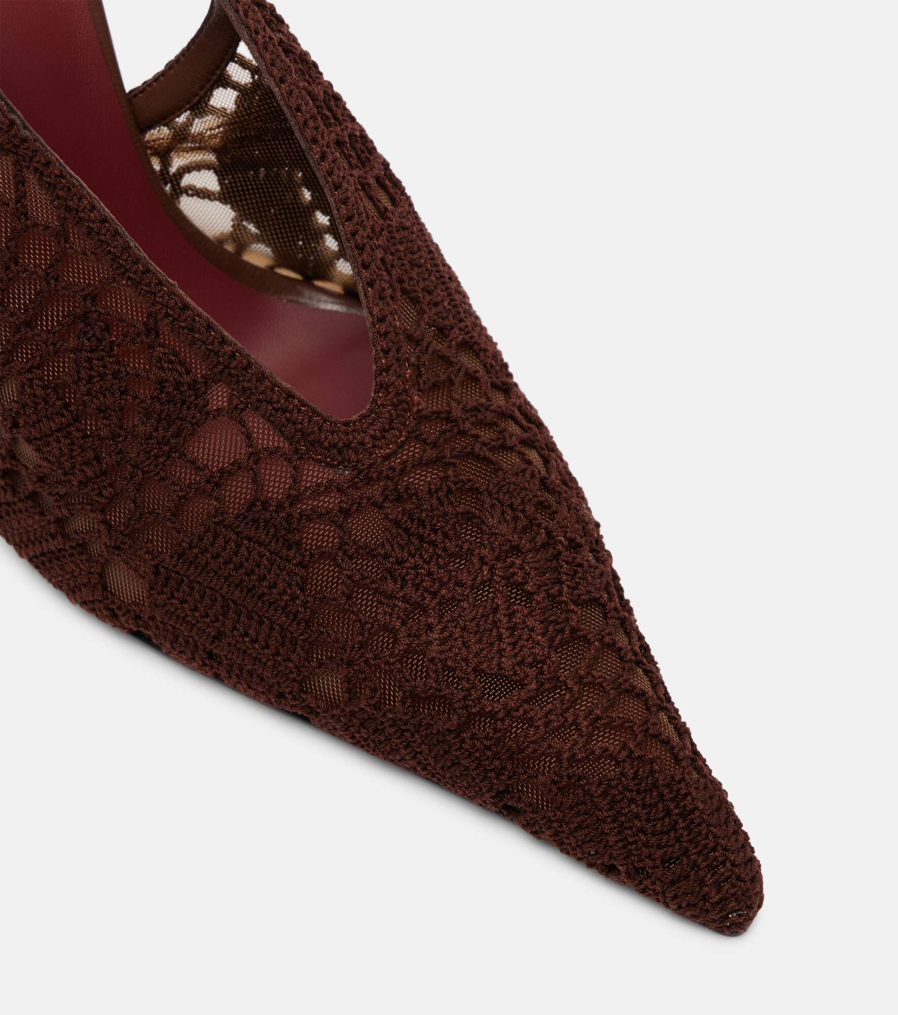 Crochet-trimmed leather slingback pumps - 5