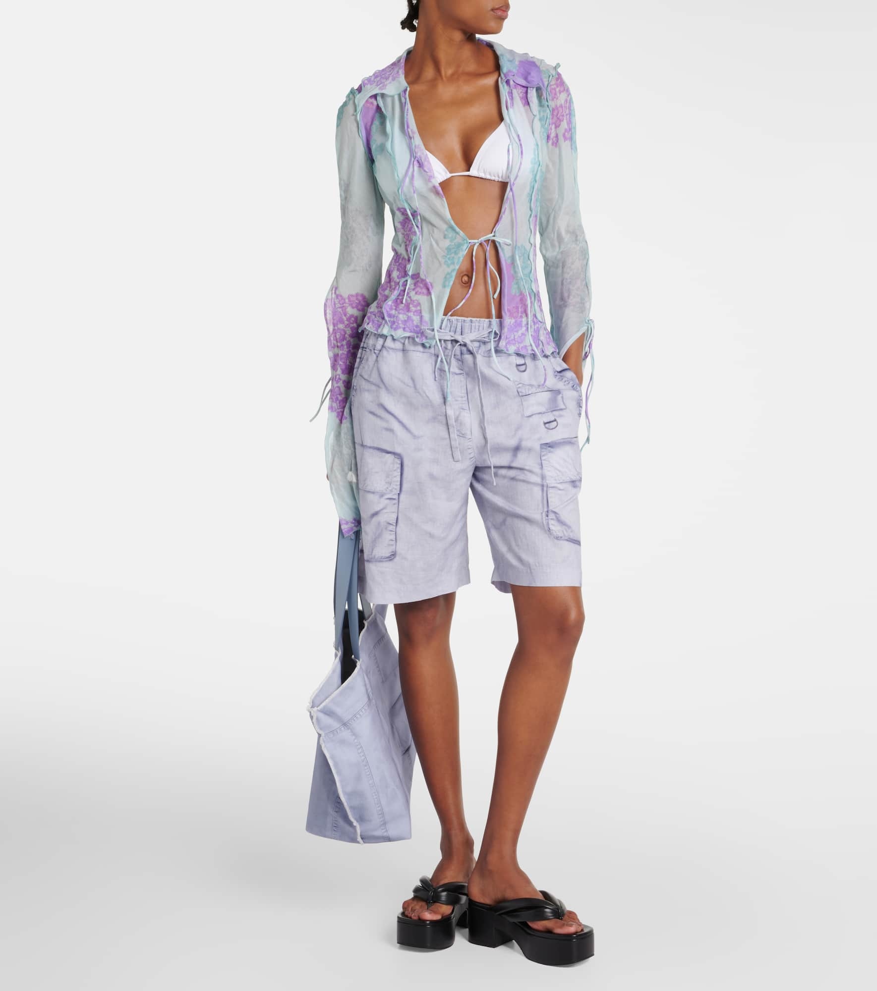 Printed cotton and silk chiffon top - 2