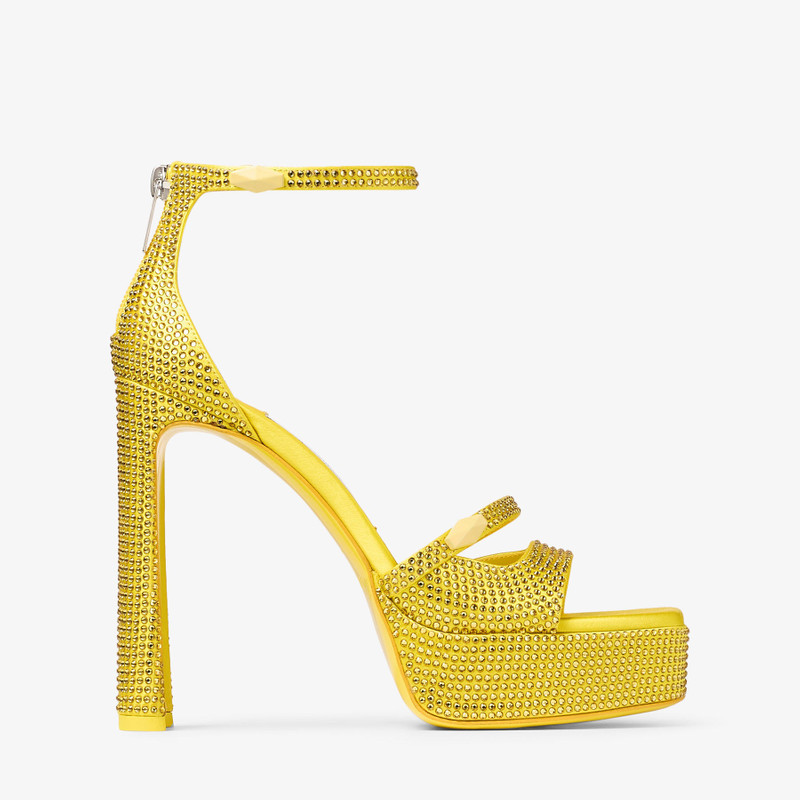 Claressa Platform 125 Canary Satin Crystal Platform Sandals - 1