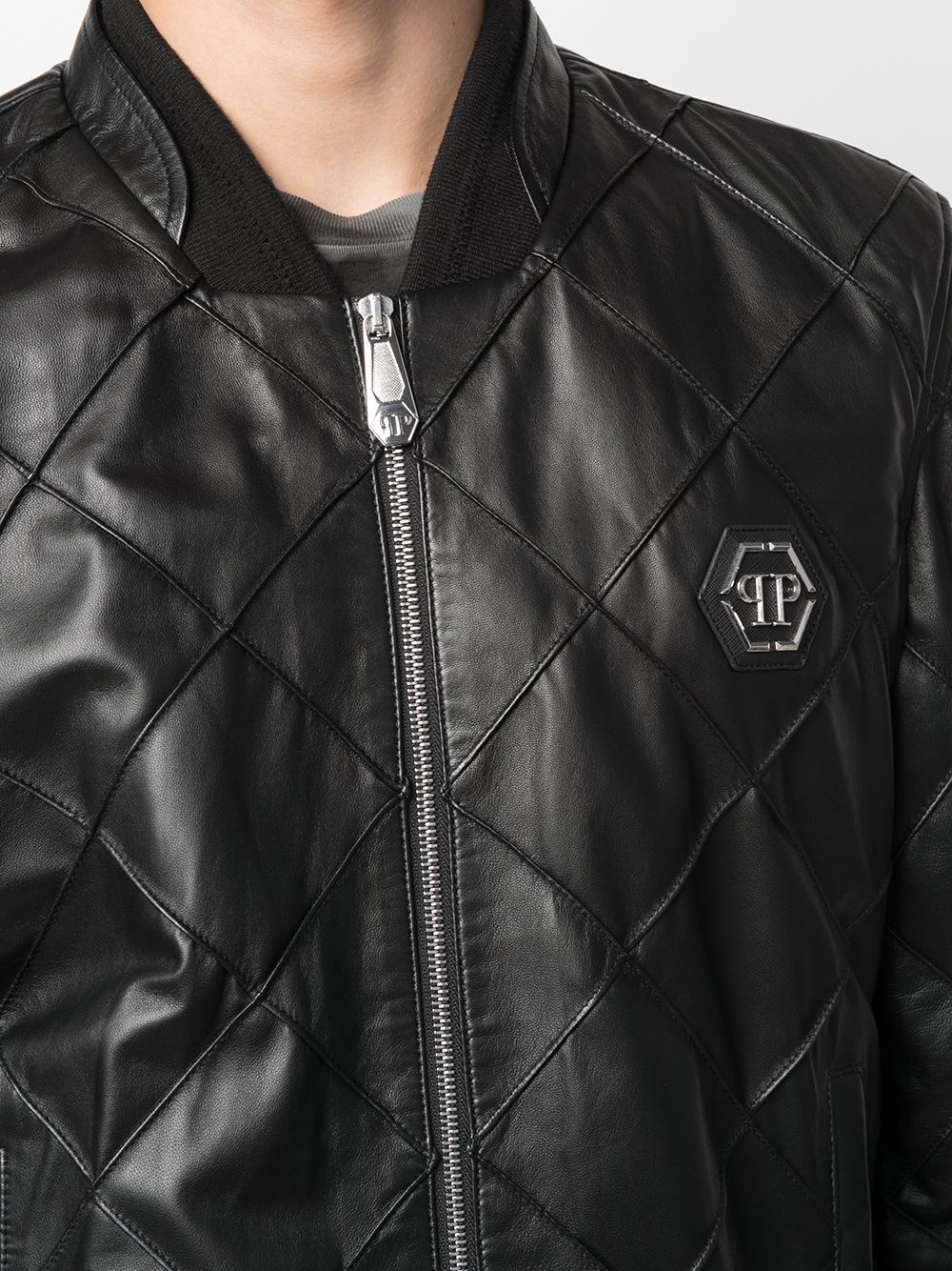 quilted leather bomber jacket - 5