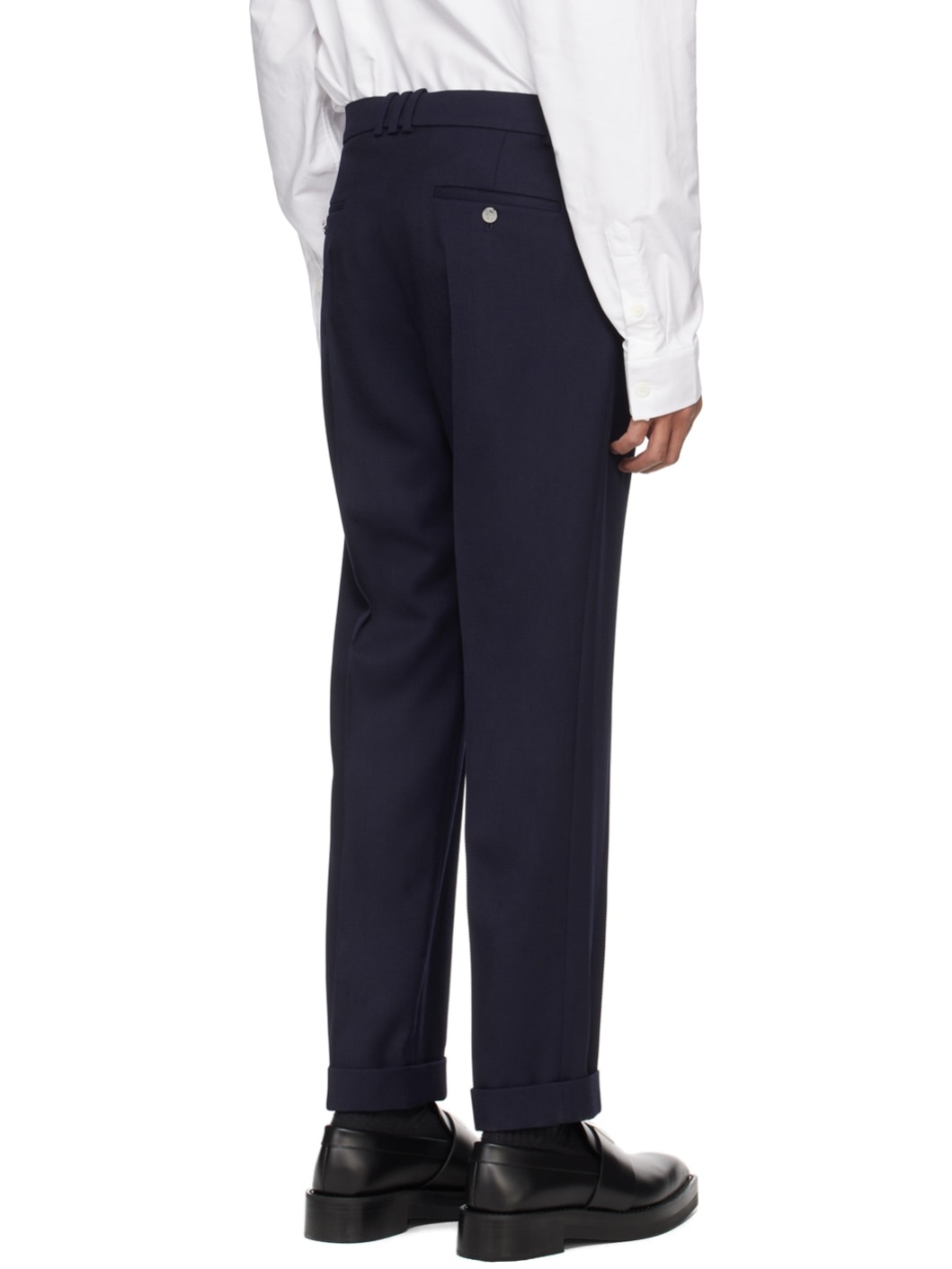 Navy Rolled Cuff Trousers - 3