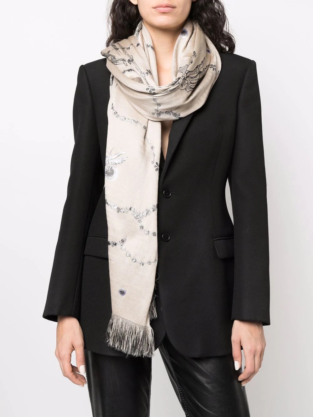 frayed skeleton-print scarf - 2