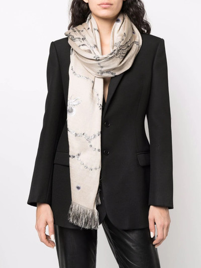 Alexander McQueen frayed skeleton-print scarf outlook