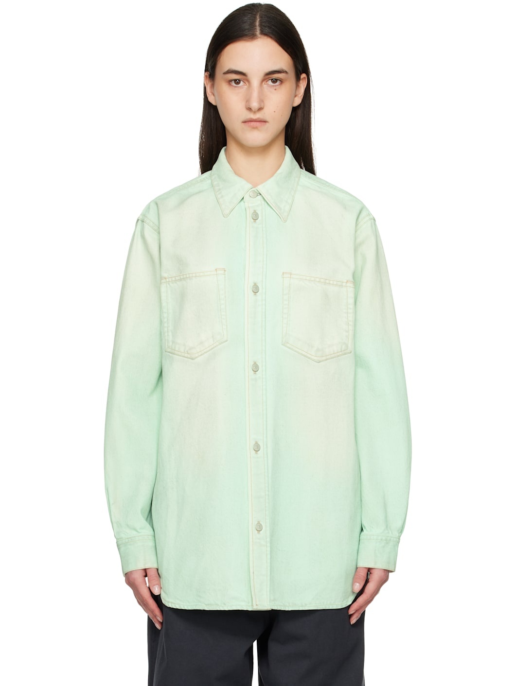 Green Faded Denim Shirt - 1
