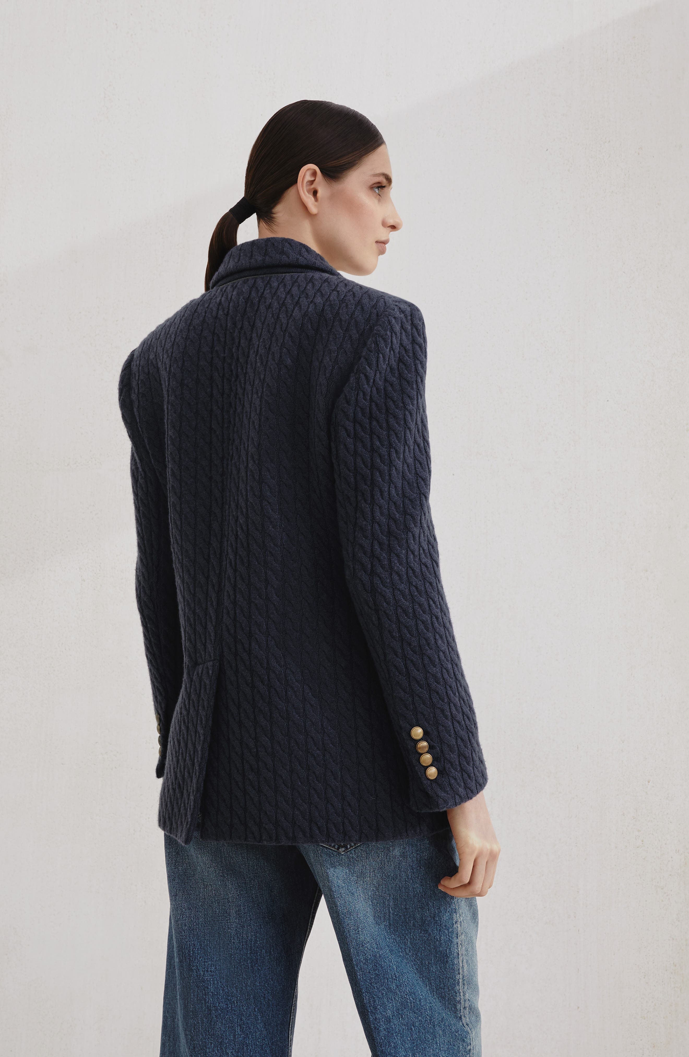 Brunello Cucinelli Cashmere cable knit blazer in Blue at Nordstrom - 3