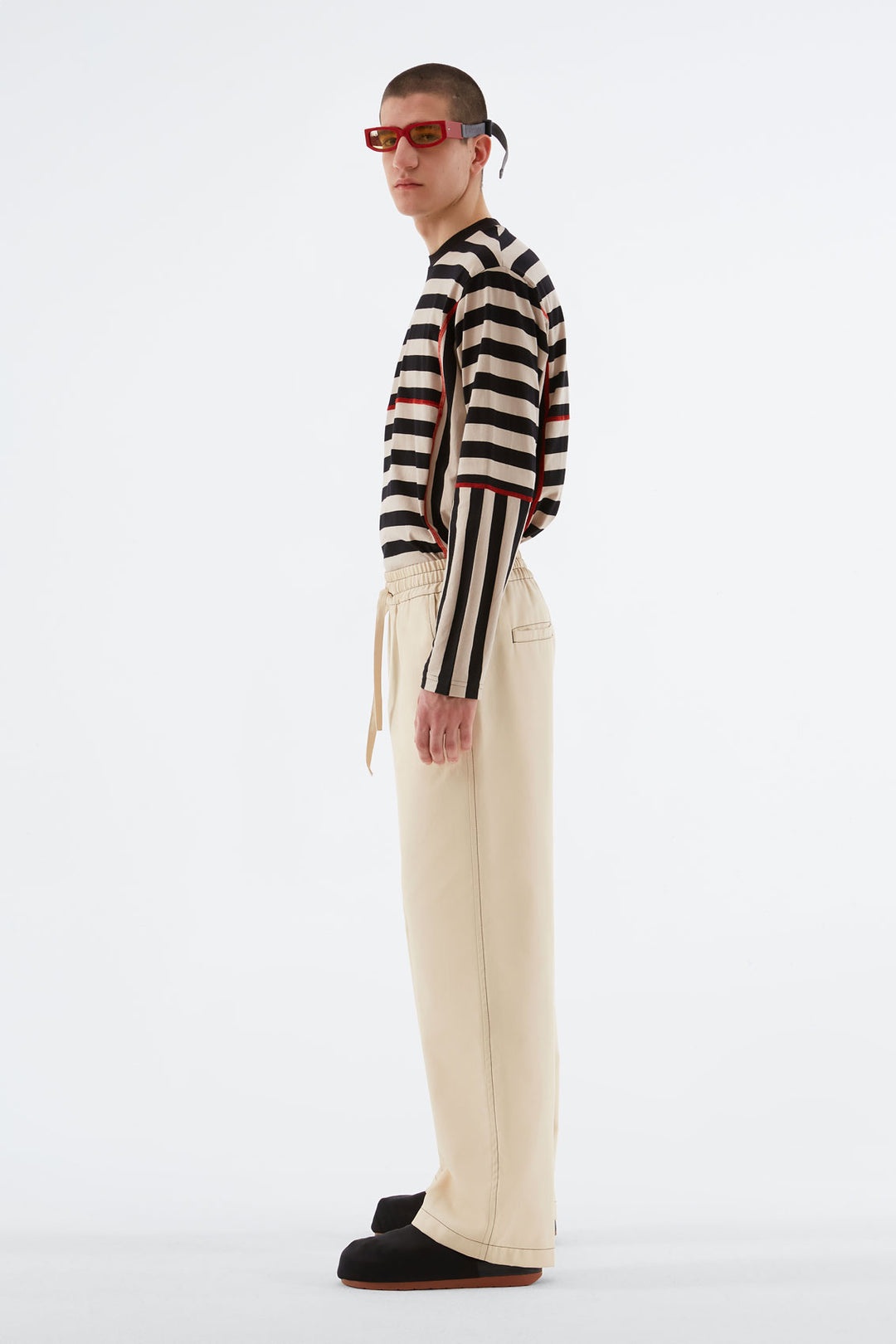 BEIGE & BLACK STRIPED LONG SLEEVE WITH CUTS - 3