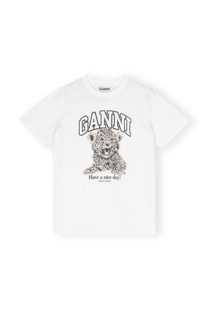 WHITE BASIC JERSEY LEOPARD RELAXED T-SHIRT - 1