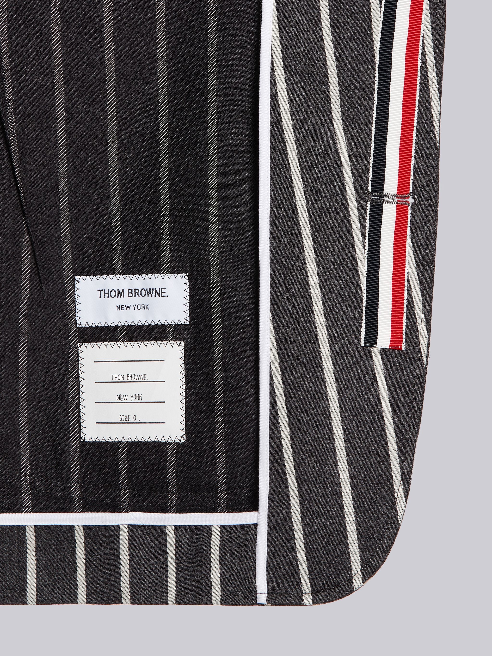 Dark Grey Wool Cotton Blend Bold Stripe Twill Unconstructed Sack Jacket - 6